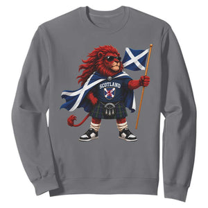 Proud Scotland Rampant Lion Sweatshirt Scottish Flag Red Lion Mascot with Kilt Football Fans
