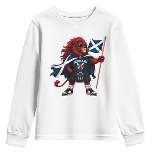Proud Scotland Rampant Lion Youth Sweatshirt Scottish Flag Red Lion Mascot with Kilt Football Fans