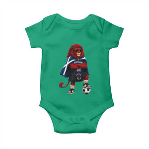 Scotland Rampant Lion Soccer Fan Baby Onesie Scottish Pride Red Lion in Kilt with Sunglasses Football