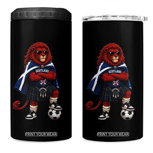 Scotland Rampant Lion Soccer Fan 4 in 1 Can Cooler Tumbler Scottish Pride Red Lion in Kilt with Sunglasses Football