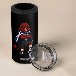 Scotland Rampant Lion Soccer Fan 4 in 1 Can Cooler Tumbler Scottish Pride Red Lion in Kilt with Sunglasses Football
