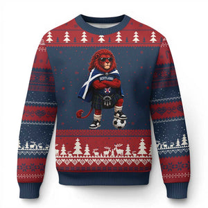 Scotland Rampant Lion Soccer Fan Ugly Christmas Sweater Scottish Pride Red Lion in Kilt with Sunglasses Football