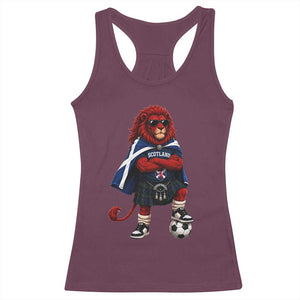 Scotland Rampant Lion Soccer Fan Racerback Tank Top Scottish Pride Red Lion in Kilt with Sunglasses Football