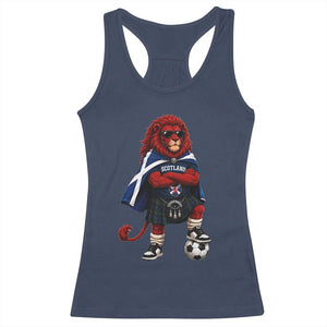 Scotland Rampant Lion Soccer Fan Racerback Tank Top Scottish Pride Red Lion in Kilt with Sunglasses Football