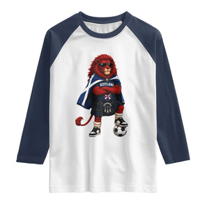 Scotland Rampant Lion Soccer Fan Raglan Shirt Scottish Pride Red Lion in Kilt with Sunglasses Football