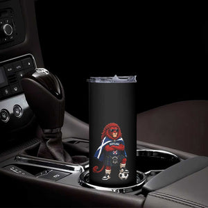 Scotland Rampant Lion Soccer Fan Skinny Tumbler Scottish Pride Red Lion in Kilt with Sunglasses Football
