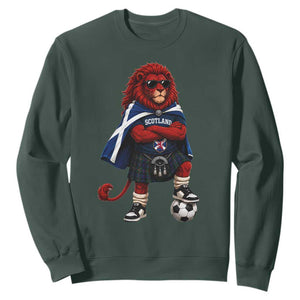 Scotland Rampant Lion Soccer Fan Sweatshirt Scottish Pride Red Lion in Kilt with Sunglasses Football