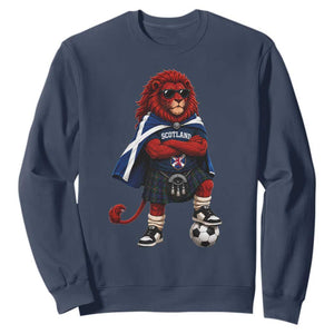Scotland Rampant Lion Soccer Fan Sweatshirt Scottish Pride Red Lion in Kilt with Sunglasses Football