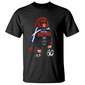 Scotland Rampant Lion Soccer Fan T Shirt Scottish Pride Red Lion in Kilt with Sunglasses Football