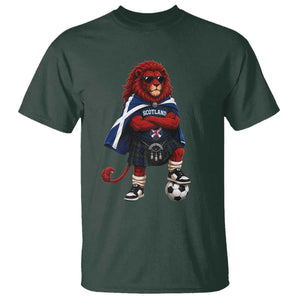 Scotland Rampant Lion Soccer Fan T Shirt Scottish Pride Red Lion in Kilt with Sunglasses Football