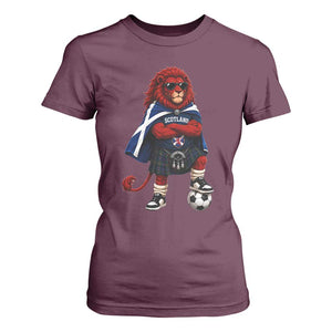 Scotland Rampant Lion Soccer Fan T Shirt For Women Scottish Pride Red Lion in Kilt with Sunglasses Football
