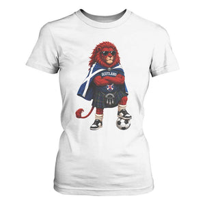 Scotland Rampant Lion Soccer Fan T Shirt For Women Scottish Pride Red Lion in Kilt with Sunglasses Football