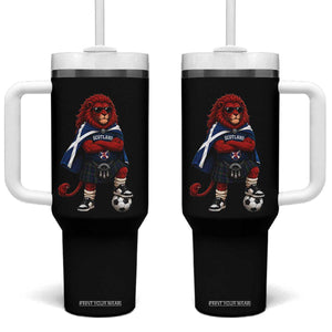 Scotland Rampant Lion Soccer Fan Tumbler With Handle Scottish Pride Red Lion in Kilt with Sunglasses Football