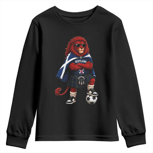 Scotland Rampant Lion Soccer Fan Youth Sweatshirt Scottish Pride Red Lion in Kilt with Sunglasses Football