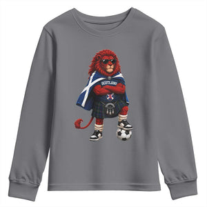Scotland Rampant Lion Soccer Fan Youth Sweatshirt Scottish Pride Red Lion in Kilt with Sunglasses Football