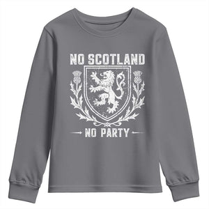 No Scotland No Party Scottish Flag Youth Sweatshirt Retro Scotland Rampant Lion