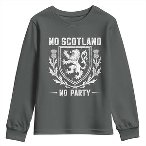 No Scotland No Party Scottish Flag Youth Sweatshirt Retro Scotland Rampant Lion