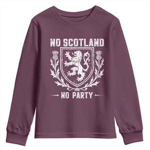 No Scotland No Party Scottish Flag Youth Sweatshirt Retro Scotland Rampant Lion