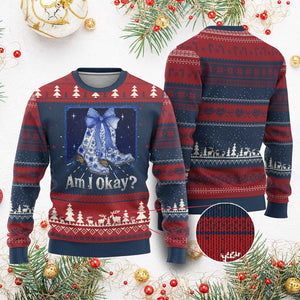 Am I Okay Knit Sweatshirt Boot Cowgirl Coquette Bow TS10 Burgundy Print Your Wear