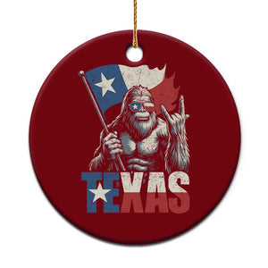 Bigfoot Texas Ceramic Ornament Sasquatch Loves Rock On Hand Texan Texas Flag - Print Your Wear