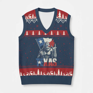 Bigfoot Texas V-Neck Knit Sweater Vest Sasquatch Loves Rock On Hand Texan Texas Flag TS10 Navy Red Print Your Wear