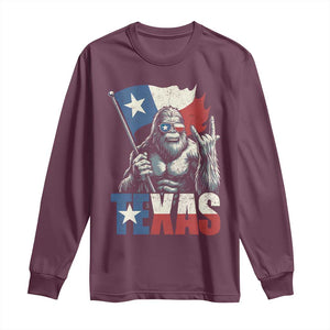 Bigfoot Texas Long Sleeve Shirt Sasquatch Loves Rock On Hand Texan Texas Flag TS10 Maroon Print Your Wear