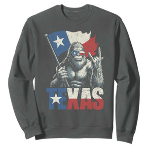 Bigfoot Texas Sweatshirt Sasquatch Loves Rock On Hand Texan Texas Flag TS10 Dark Heather Print Your Wear