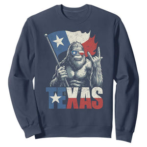 Bigfoot Texas Sweatshirt Sasquatch Loves Rock On Hand Texan Texas Flag TS10 Navy Print Your Wear