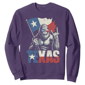 Bigfoot Texas Sweatshirt Sasquatch Loves Rock On Hand Texan Texas Flag TS10 Purple Print Your Wear