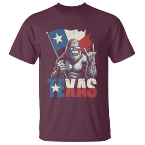 Bigfoot Texas T Shirt Sasquatch Loves Rock On Hand Texan Texas Flag TS10 Maroon Print Your Wear