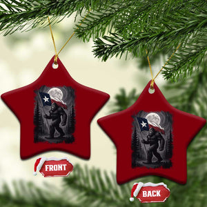 Bigfoot Texas Ceramic Ornament Forest Sasquatch Loves Rock On Hand Texas Flag - Print Your Wear
