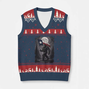 Bigfoot Texas V-Neck Knit Sweater Vest Forest Sasquatch Loves Rock On Hand Texas Flag TS10 Navy Red Print Your Wear