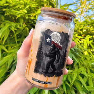 Bigfoot Texas Glass Can Forest Sasquatch Loves Rock On Hand Texas Flag TS10 Black Print Your Wear