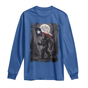 Bigfoot Texas Long Sleeve Shirt Forest Sasquatch Loves Rock On Hand Texas Flag TS10 Royal Blue Print Your Wear
