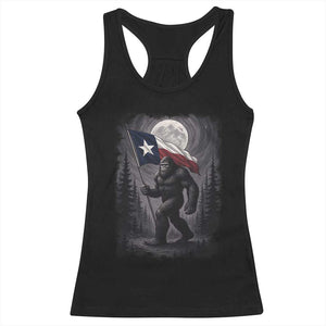Bigfoot Texas Racerback Tank Top Forest Sasquatch Loves Rock On Hand Texas Flag - Print Your Wear