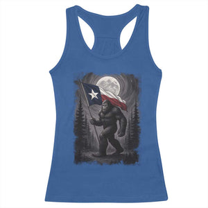 Bigfoot Texas Racerback Tank Top Forest Sasquatch Loves Rock On Hand Texas Flag - Print Your Wear