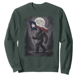 Bigfoot Texas Sweatshirt Forest Sasquatch Loves Rock On Hand Texas Flag TS10 Dark Forest Green Print Your Wear