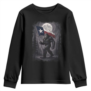 Bigfoot Texas Youth Sweatshirt Forest Sasquatch Loves Rock On Hand Texas Flag TS10 Black Print Your Wear