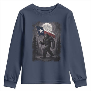 Bigfoot Texas Youth Sweatshirt Forest Sasquatch Loves Rock On Hand Texas Flag TS10 Navy Print Your Wear