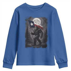 Bigfoot Texas Youth Sweatshirt Forest Sasquatch Loves Rock On Hand Texas Flag TS10 Royal Blue Print Your Wear