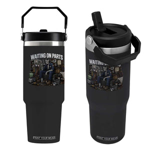 Waiting On Parts HVAC Tech Skeleton Funny Mechanic Graphic Flip Straw Tumbler