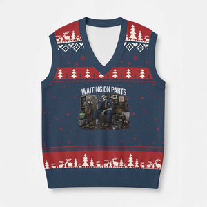 Waiting On Parts HVAC Tech Skeleton Funny Mechanic Graphic V-Neck Knit Sweater Vest