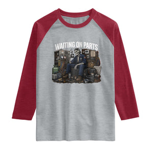 Waiting On Parts HVAC Tech Skeleton Funny Mechanic Graphic Raglan Shirt