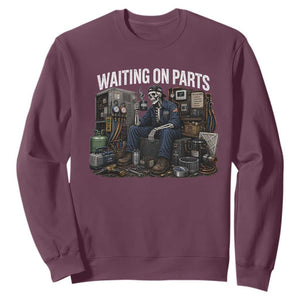 Waiting On Parts HVAC Tech Skeleton Funny Mechanic Graphic Sweatshirt
