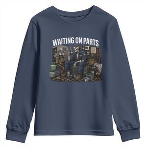 Waiting On Parts HVAC Tech Skeleton Funny Mechanic Graphic Youth Sweatshirt