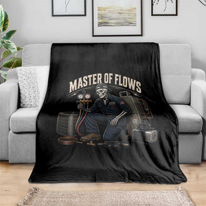 HVAC Tech Skeleton Mechanic Throw Blanket Master Of Flows Vintage Distressed Graphic