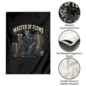HVAC Tech Skeleton Mechanic Garden Flag Master Of Flows Vintage Distressed Graphic