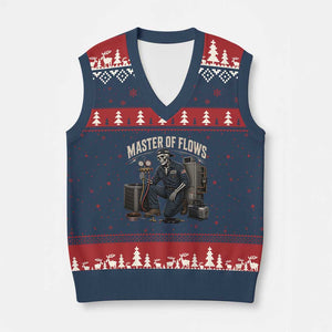 HVAC Tech Skeleton Mechanic V-Neck Knit Sweater Vest Master Of Flows Vintage Distressed Graphic