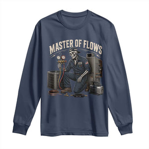 HVAC Tech Skeleton Mechanic Long Sleeve Shirt Master Of Flows Vintage Distressed Graphic