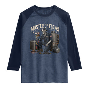 HVAC Tech Skeleton Mechanic Raglan Shirt Master Of Flows Vintage Distressed Graphic